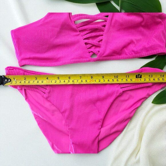 Hot Pink Strappy Bikini Set – Ribbed Texture | S/M Fit | No Tag - Picture 5 of 5